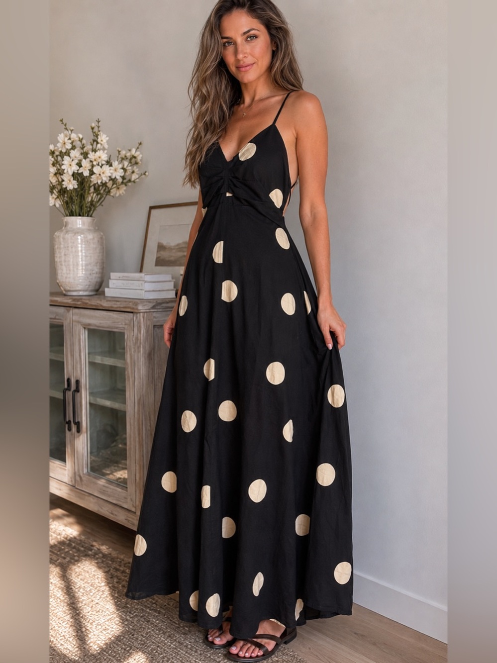Tanya Taylor Meredith Polka Dot Linen Midi Dress NWT 4